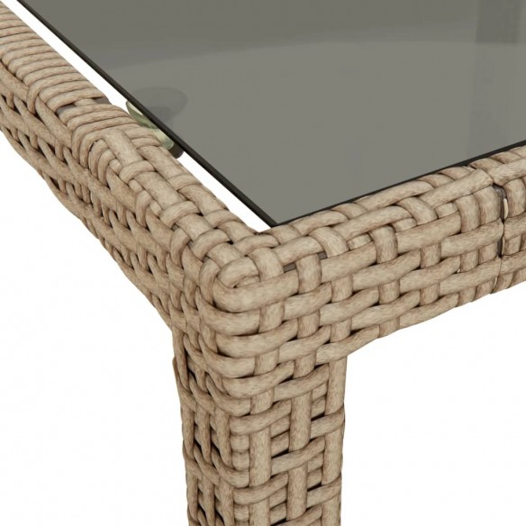 Table de jardin Beige 250x100x75 cm Verre trempé et poly rotin