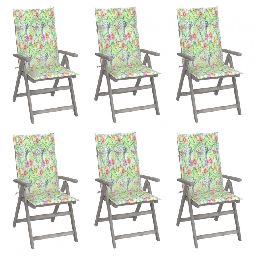 Chaises inclinables de jardin 6 pcs avec coussins Bois d'acacia