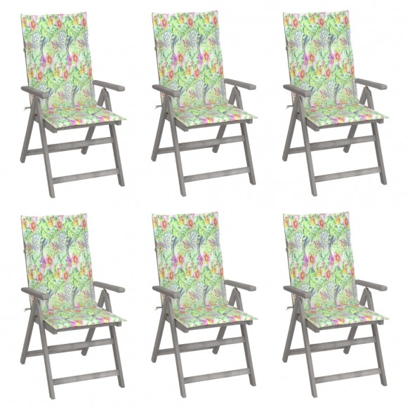 Chaises inclinables de jardin 6 pcs avec coussins Bois d'acacia