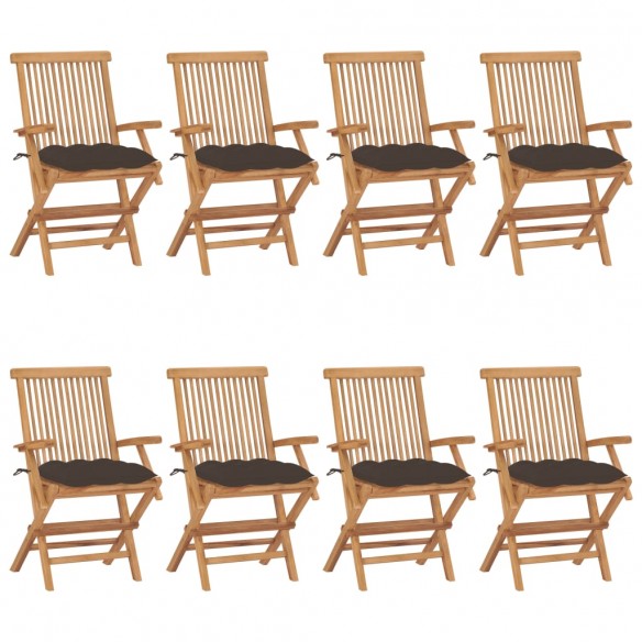 Chaises de jardin avec coussins taupe 8 pcs Bois de teck massif