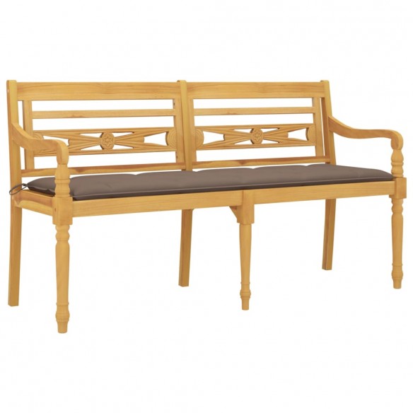 Banc Batavia avec coussin taupe 150 cm Bois de teck massif