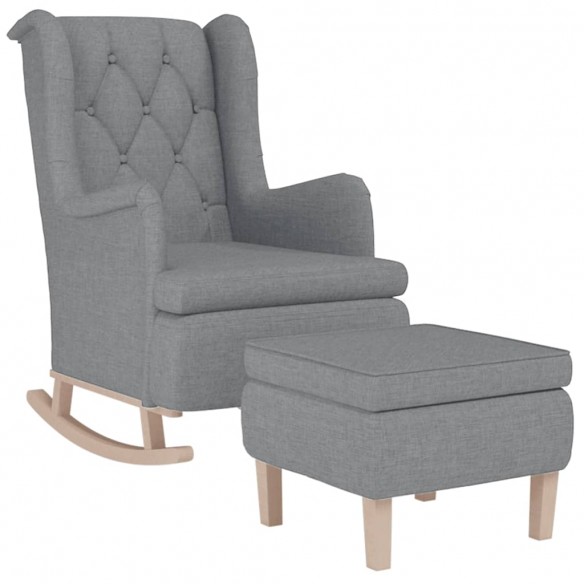 Fauteuil avec pieds à bascule et tabouret Gris clair Tissu