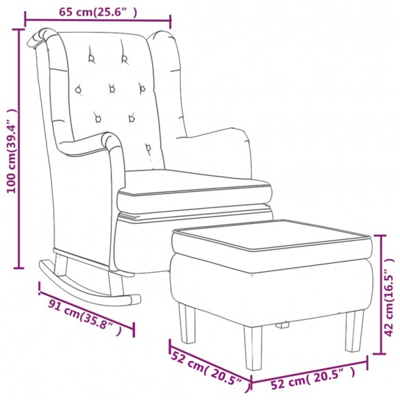 Fauteuil avec pieds à bascule et tabouret Gris clair Tissu