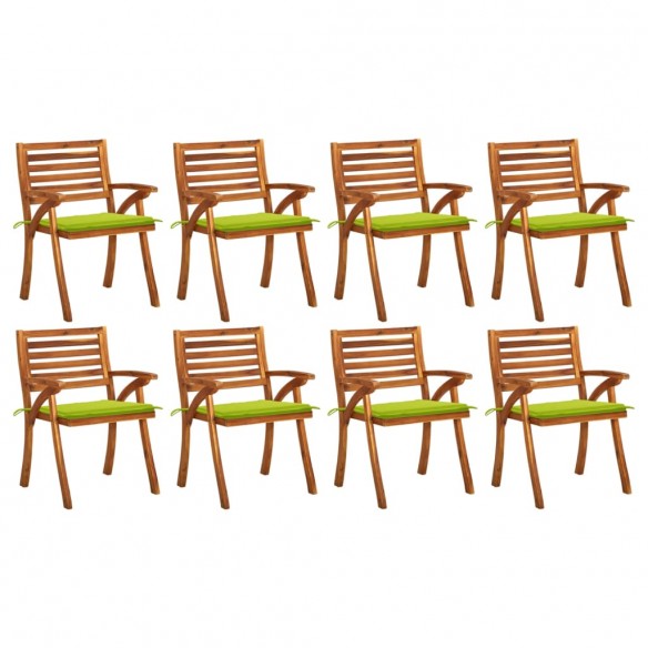 Chaises de jardin avec coussins 8 pcs Bois d'acacia solide