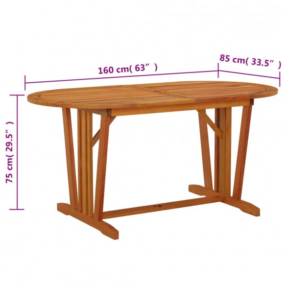 Table de jardin 160x85x75 cm Bois d'eucalyptus solide