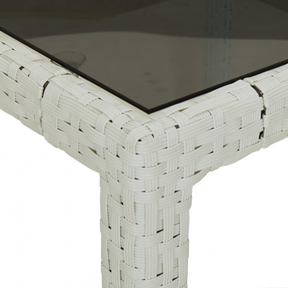 Table de jardin Blanc 190x90x75 cm Verre trempé/résine tressée