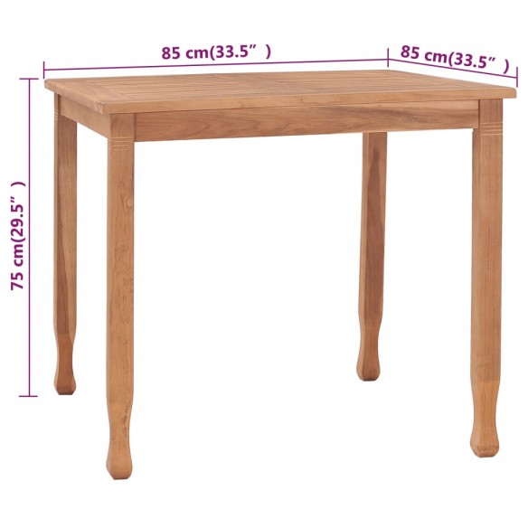 Table à dîner de jardin 85x85x75 cm Bois de teck massif