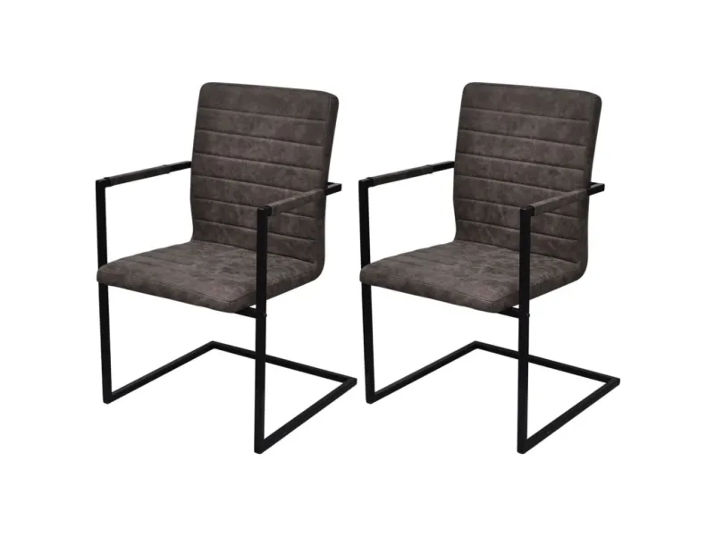 Chaises à manger cantilever lot de 2 marron similicuir