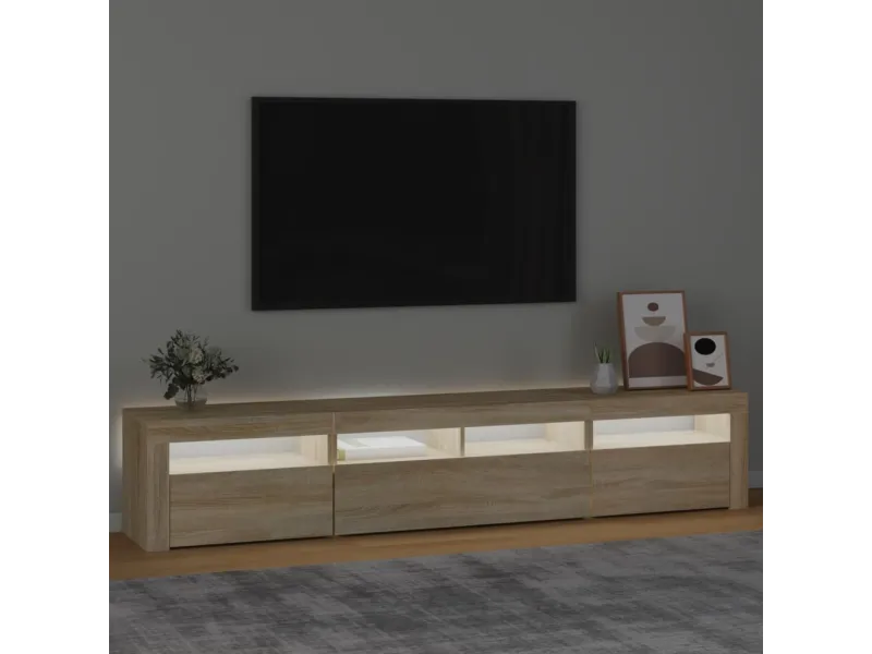 Meuble TV avec lumières LED Chêne sonoma 210x35x40 cm