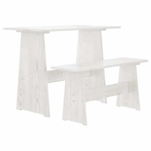 Table à manger avec banc Blanc Bois de pin solide