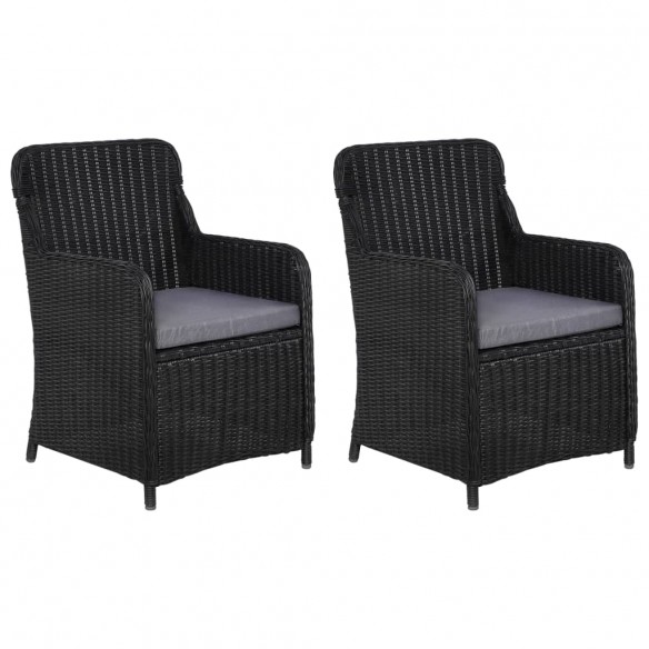 2 pcs Chaises d'extérieur avec coussins Résine tressée Noir