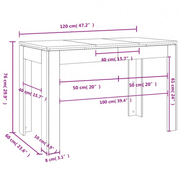 Table de salle à manger Gris béton 120 x 60 x 76 cm Aggloméré