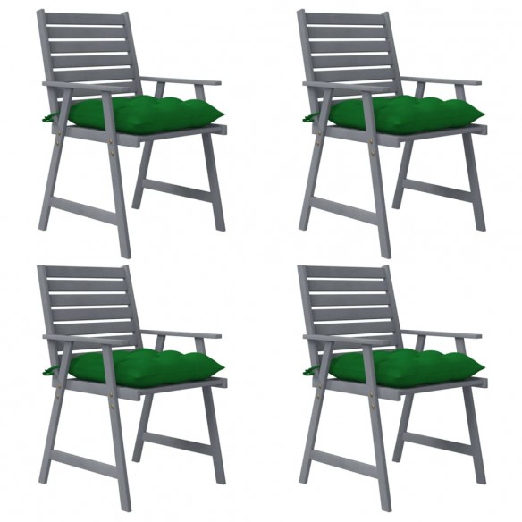 Chaises à dîner d'extérieur avec coussins 4 pcs Acacia massif