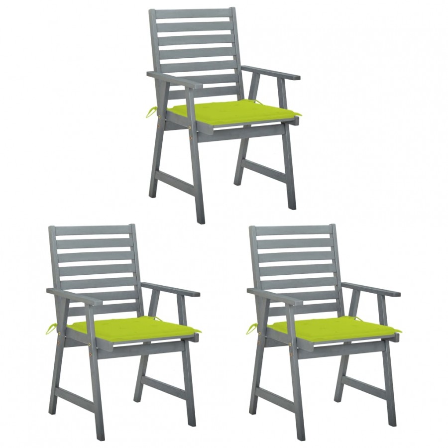 Chaises à dîner d'extérieur 3 pcs avec coussins Acacia massif