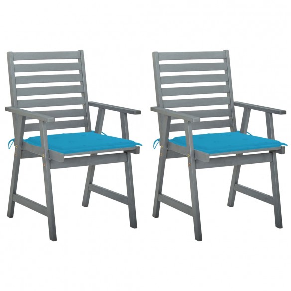 Chaises à dîner d'extérieur 2 pcs avec coussins Acacia massif