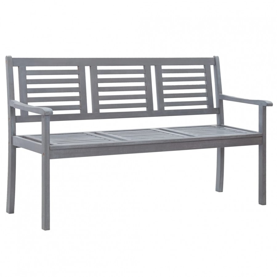 Banc de jardin 3 places 150 cm Gris Bois d'eucalyptus solide