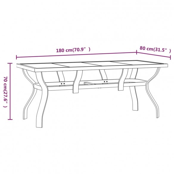 Table de jardin Noir 180x80x70 cm Acier et verre