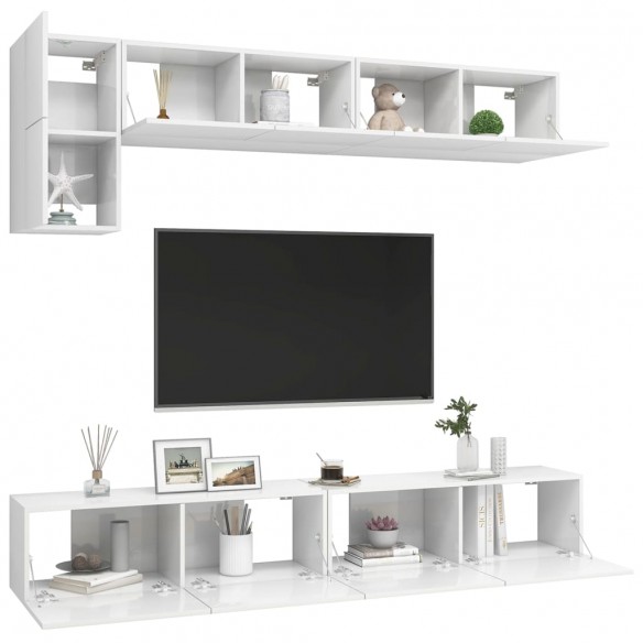 Ensemble de meuble TV 5 pcs Blanc brillant Aggloméré