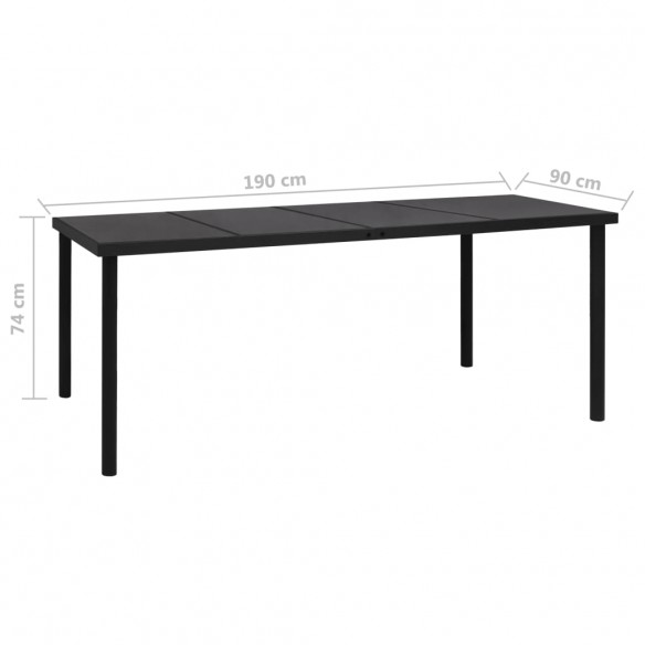 Table de jardin 190x90x74 cm Noir Acier