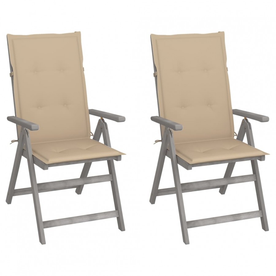 Chaises inclinables de jardin 2 pcs avec coussins Bois d'acacia