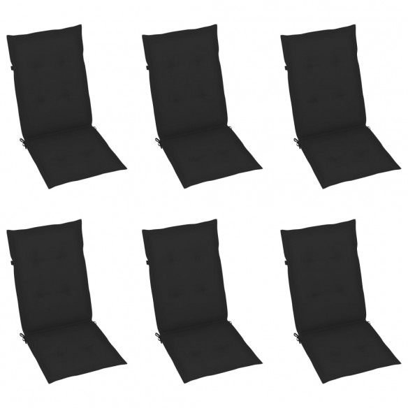 Chaises de jardin 6 pcs avec coussins noir Bois de teck