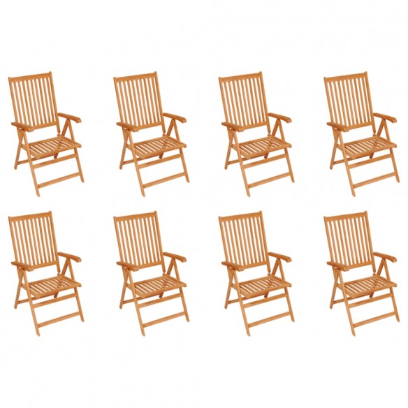 Chaises inclinables de jardin 8 pcs Bois de teck solide