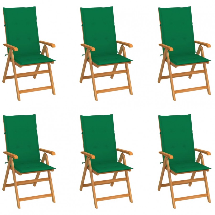 Chaises de jardin 6 pcs avec coussins vert Bois de teck