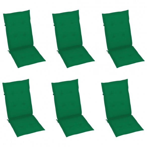 Chaises de jardin 6 pcs avec coussins vert Bois de teck