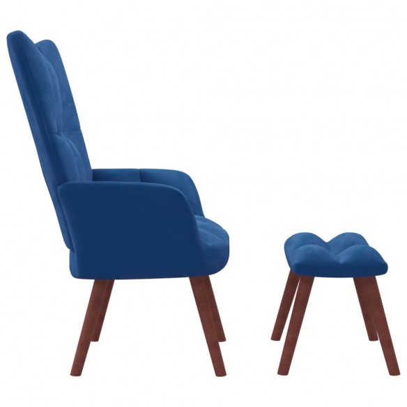 Chaise de relaxation avec repose-pied Bleu Velours