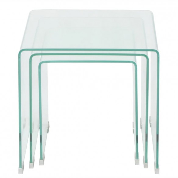 Ensemble de tables gigognes 3 Pièces Verre trempé Transparent