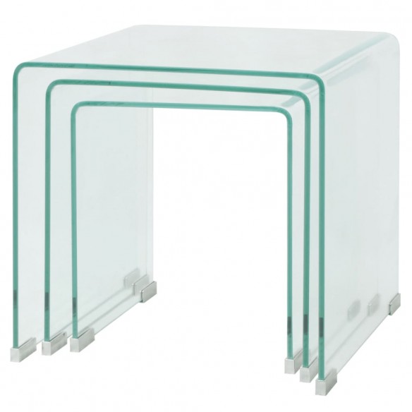 Ensemble de tables gigognes 3 Pièces Verre trempé Transparent