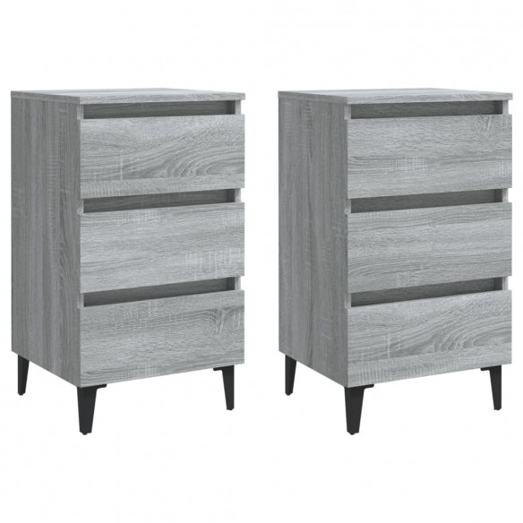 Tables de chevet pieds en métal 2 pcs Sonoma gris 40x35x69 cm