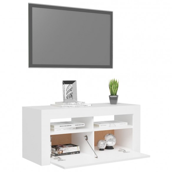 Meuble TV avec lumières LED blanc 90x35x40 cm