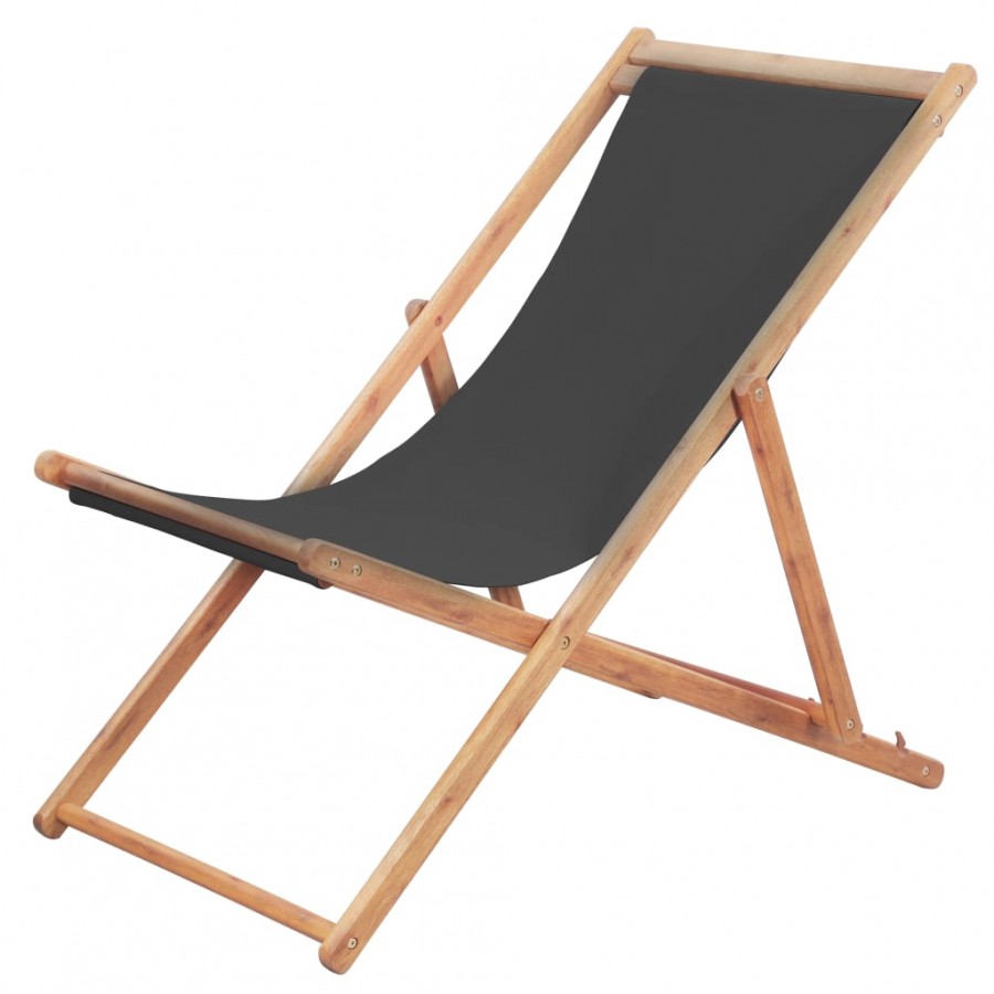 Chaise pliable de plage Tissu et cadre en bois Gris