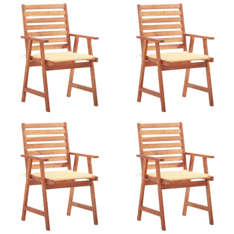 Chaises à dîner d'extérieur 4 pcs avec coussins Acacia massif