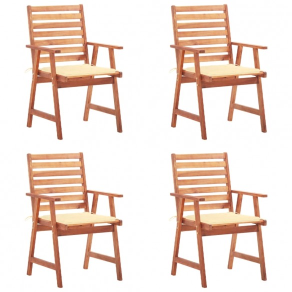 Chaises à dîner d'extérieur 4 pcs avec coussins Acacia massif