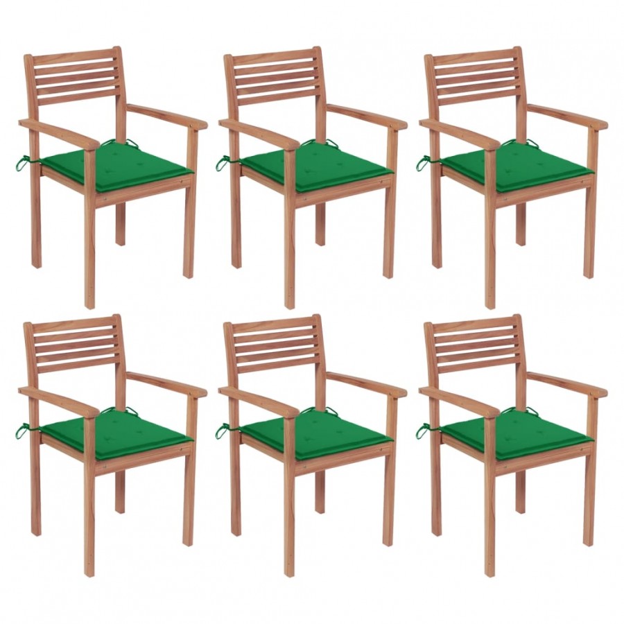 Chaises de jardin empilables avec coussins 6 pcs Teck solide