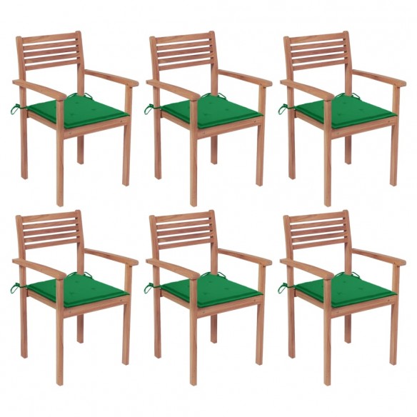 Chaises de jardin empilables avec coussins 6 pcs Teck solide