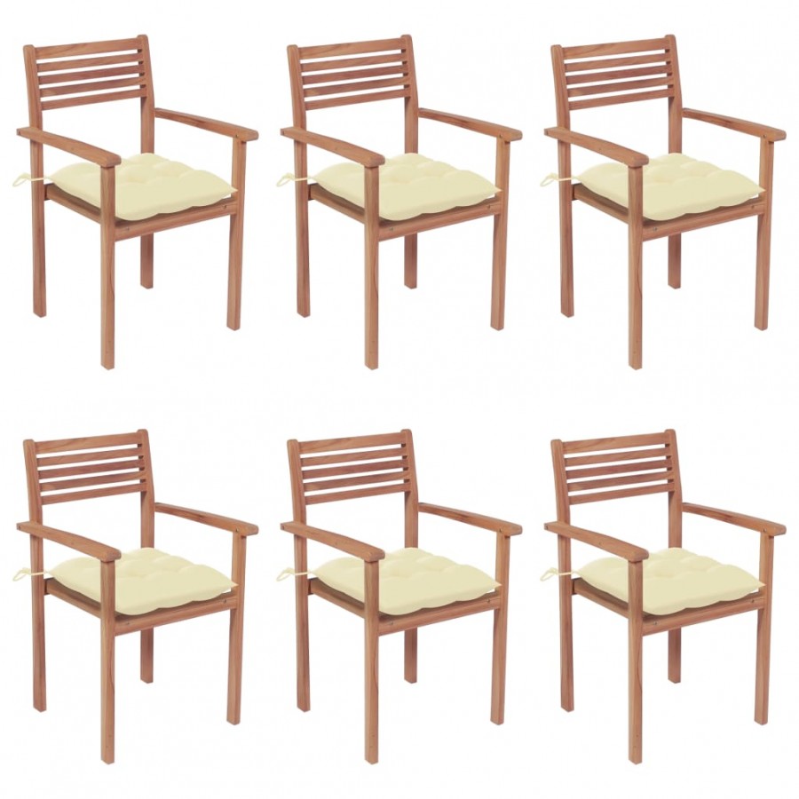 Chaises de jardin empilables avec coussins 6 pcs Teck solide