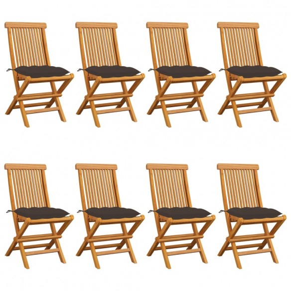 Chaises de jardin avec coussins taupe 8 pcs Bois de teck massif