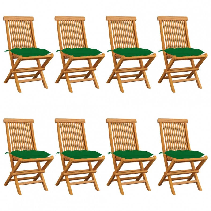 Chaises de jardin avec coussins vert 8 pcs Bois de teck massif