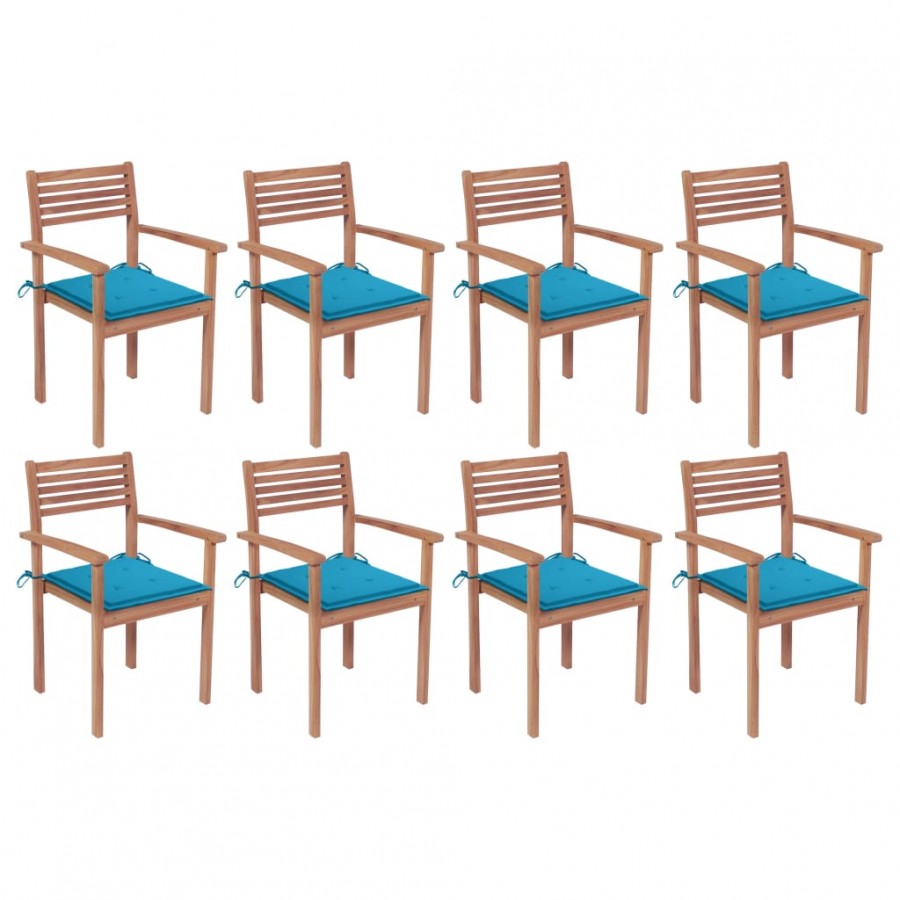 Chaises de jardin empilables avec coussins 8 pcs Teck solide