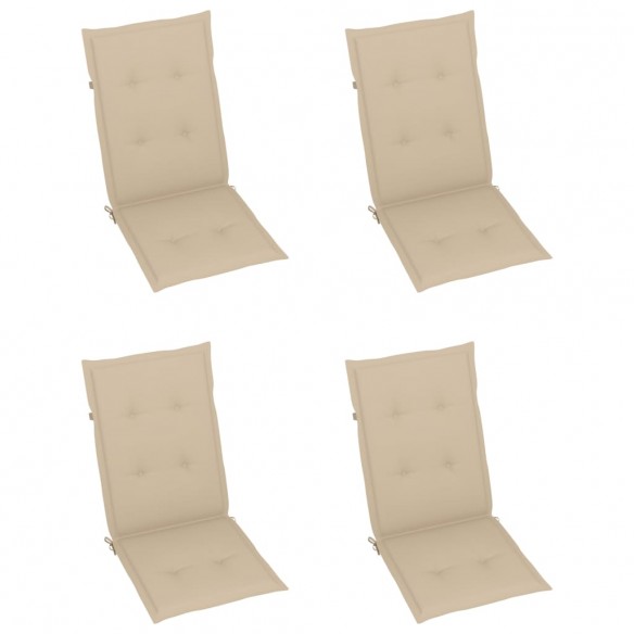 Chaises de jardin 4 pcs avec coussins beige Bois de teck massif