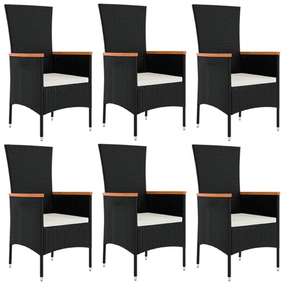 Ensemble à manger de jardin coussins 7pcs Noir Résine tressée