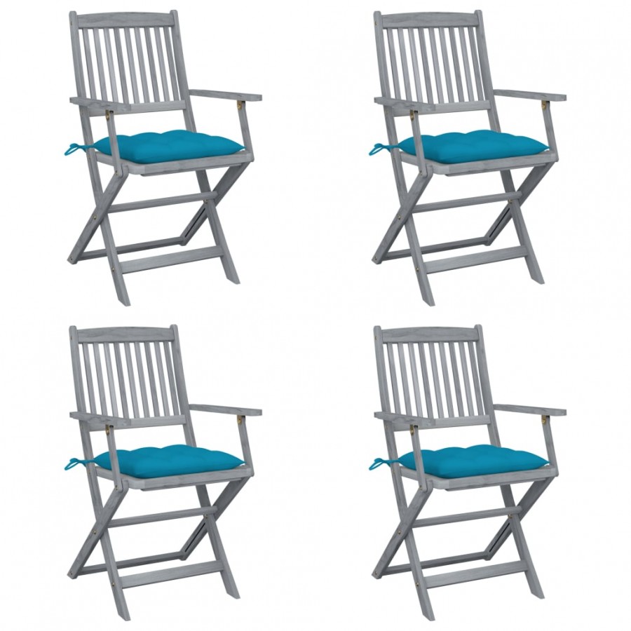 Chaises pliables d'extérieur 4 pcs avec coussins Bois d'acacia