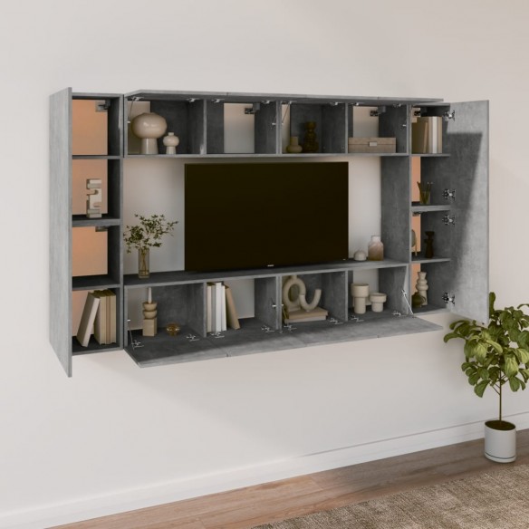 Ensemble de meubles TV 8 pcs Gris béton Bois d'ingénierie