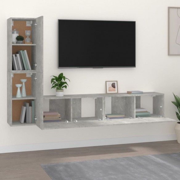 Ensemble de meubles TV 4 pcs Gris béton Bois d'ingénierie