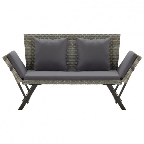 Banc de jardin avec coussins 176 cm Gris Résine tressée