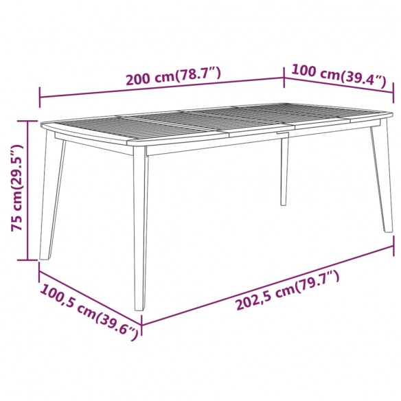 Table de jardin 200x100x75 cm Bois d'acacia solide