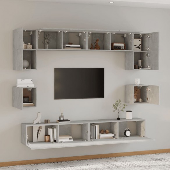 Ensemble de meubles TV 8 pcs Gris béton Bois d'ingénierie